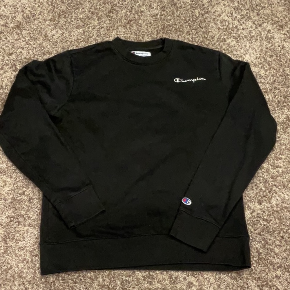 Champion Black Crewneck Sweater Classic Knit, Size M